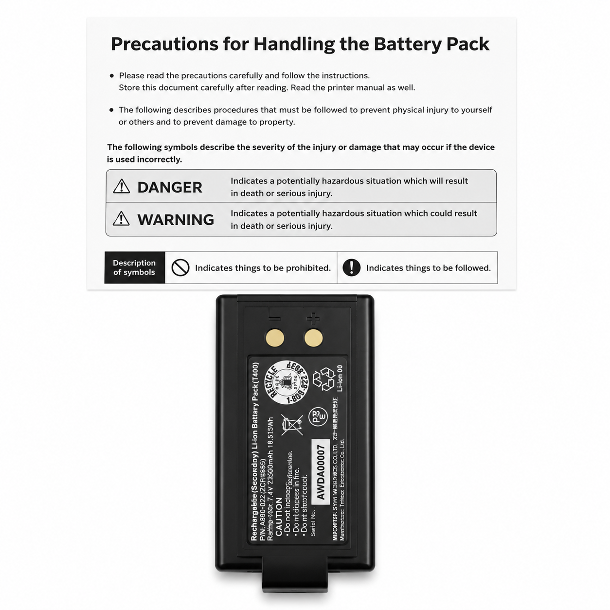 Star Micronics Battery Pack T400 Li-Ion Rechargeable Battery for SM-T400i | OEM | Part# 39569350 | New