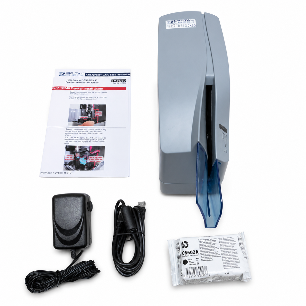 Digital Check CheXpress CX30 Single-Feed Check Scanner with Inkjet Endorser | Reconditioned | Remote Deposit Capture