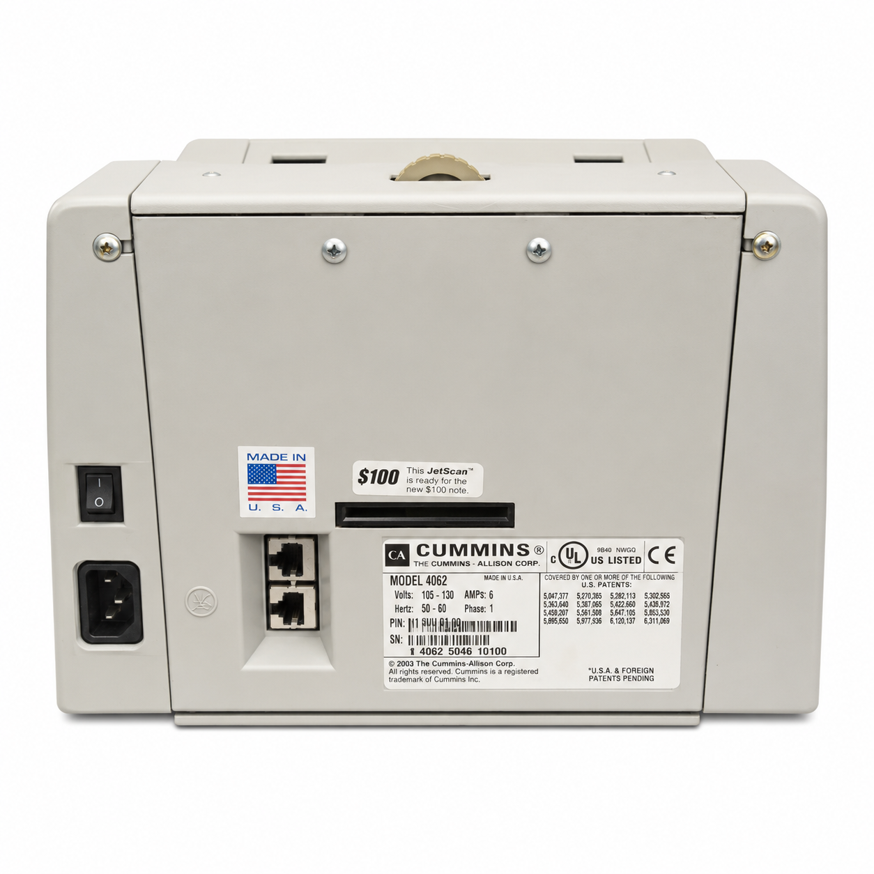 Cummins Allison JetScan 4062 Currency Counter & Counterfeit Detector | P/N 406-9902-00 | Reconditioned